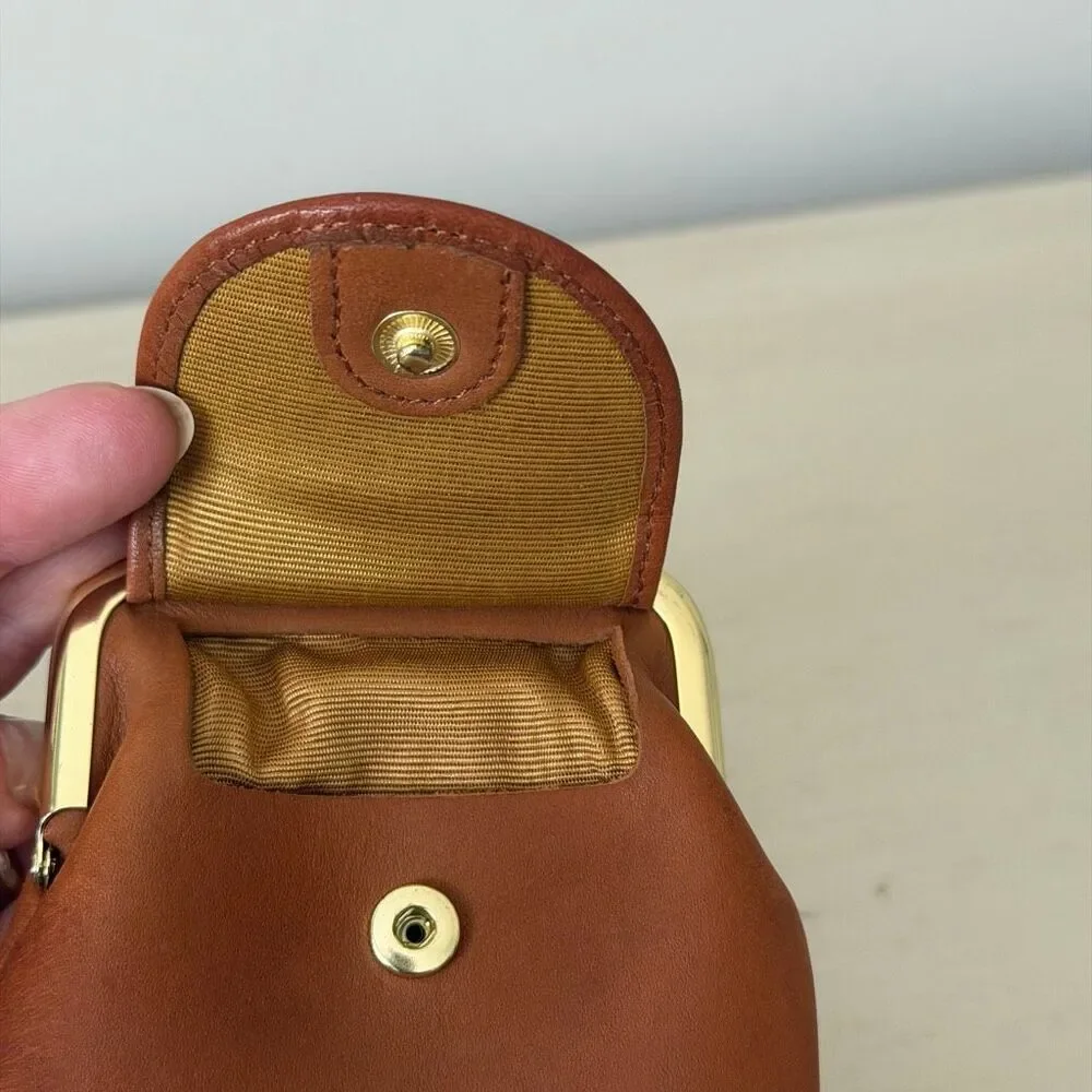 Vintage Rolfs Genuine Leather Cigarette Case Coin Purse Kiss Lock Brown Floral